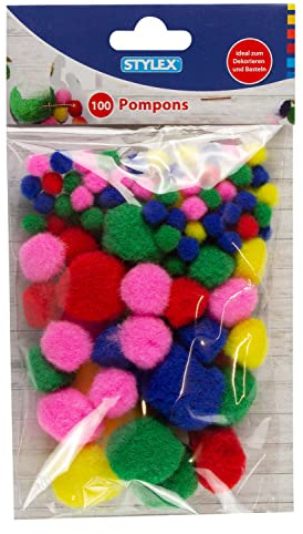 Stylex 46467 – Pompons, 100 boules moelleuses assorties en différentes tailles et couleurs, idéal pour les travaux manuels colorés