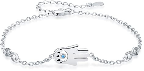 TANGPOET Evil Eye Hamsa Armband Infinity Armband 925 Sterling Silber Armreif Verstellbares Fatimas Hand Armband Böser Blick Gebetsarmbänder für Damen Schmuck Geschenk für Mädchen
