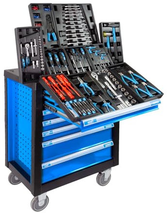 ADB Werkstattwagen LIGHTNING mit 7 Schubladen bestückt blau Werkzeug Rollwagen