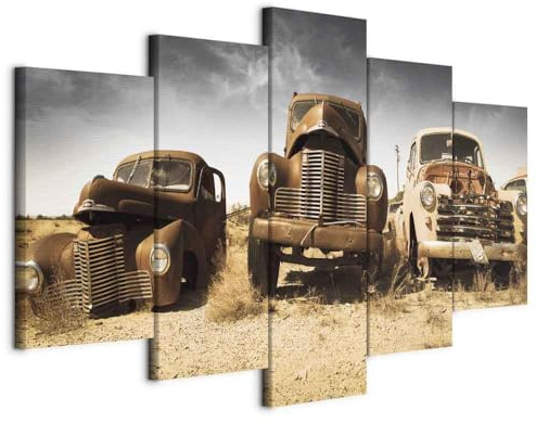 B&D XXL - Leinwandbild Oldtimer Vintage Wagen, 150x75 cm, 5-teilig, modern | Hochwertige Leinwand, sofort aufhängbar, ideal fürs Wohn- oder Schlafzimmer, wasserfest und lichtecht, langlebig, stilvoll