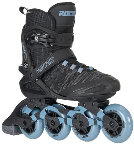 Roces Men's Warp Thread TIF Outdoor Breathable Fitness Comfortable Inline Skates | Memory Buckle, Easy Entry Boots, Glass Fiber Reinforced Shell 84mm 82A Wheels, Black/Air Blue, 14