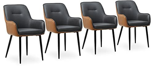 CLIPOP Esszimmerstühle 4er Set mit Armlehne Kunstleder Gepolstert Küchenstuhl,Akzent Sessel Esszimmerstuhl Colorblock Loungesessel Wohnzimmer Empfangstühle für Esszimmer Küche,Grau-Braun
