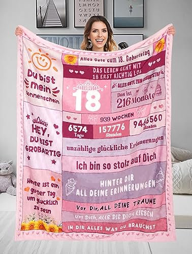 18. Geburtstag Mädchen Geschenkideen - Flauschige Kuscheldecke 130x150cm für Tochter, Schwester, Freundin