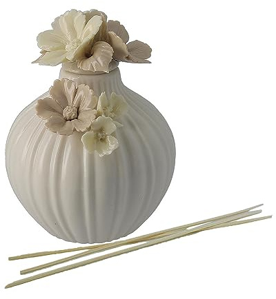 DLM 34673 (Kit 12 Pezzi) Profumatore Panna Beige in Porcellana con Fiori per Ambienti Matrimonio Comunione Nozze Battesimo bomboniera
