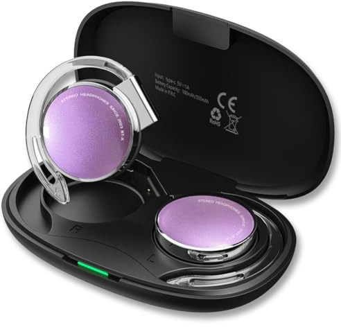 On-Ear Headphones Bluetooth V5.3, Clip on Earphones Wireless with Earhooks, Open Ear Sports Headset Bluetooth with 4 Microphones, Noising Cancelling/Long Battery Life/with Charging Case