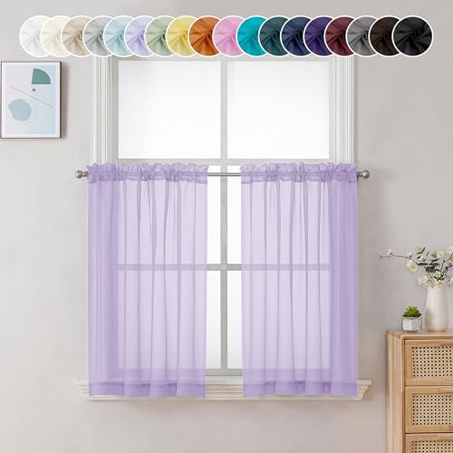 Chyhomenyc Tende a strati lilla velate lunghe 61 cm, trattamento per finestre piccole per bagno, soggiorno, cantina, tasca corta per asta, pannelli da bar, 106 x 61 cm, 2 pannelli