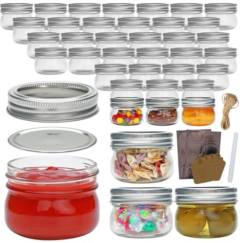COMUDOT 40 Pack Mason Jars, 4 oz Food Storage Jars with Split-Type Metal lids, Glass Canning Jars for Jams, Overnight Oats, Candies, Honeys, Snacks,DIY Projects,Wedding/Party/Shower Favors