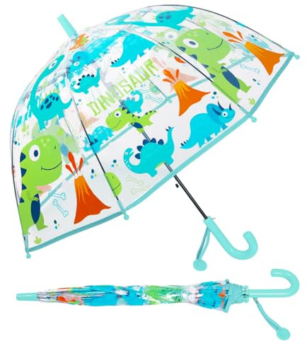 Dinosaur Kids Bubble Umbrella-Clear Dome Umbrella with Safety Opening-Lightweight Stick Umbrella for Girls Boys,Blue