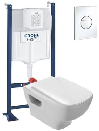 Jacob Delafon WC Suspendu sans Bride Struktura + abattant + Bâti Support + Sail Plaque de Commande WC Rond Blanc