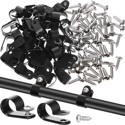 Hicarer 50 Pack R-Type Cable Clip Wire Clamp, Nylon Screw Mounting Cord Fastener Clips with 50 Pack Screws for Wire Management (Black, 1/2 Inch)