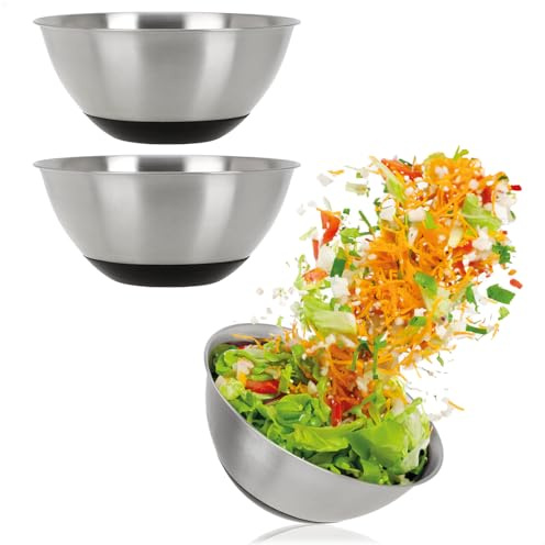 COM-FOUR® 3x cuencos de acero inoxidable, ensaladera, cuenco para mezclar | cuenco de acero inoxidable para hornear y servir - cuenco para alimentos