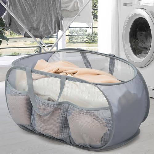 KunpengZen Faltbarer Wäschekorb, 1 Stück Pop Up Wäschekorb Klappbar Groß mit Mesh Griffen, Foldable Laundry Basket Stoffkorb für Kinderzimmer, Camping, Waschküche Aufbewahrung, Reisen