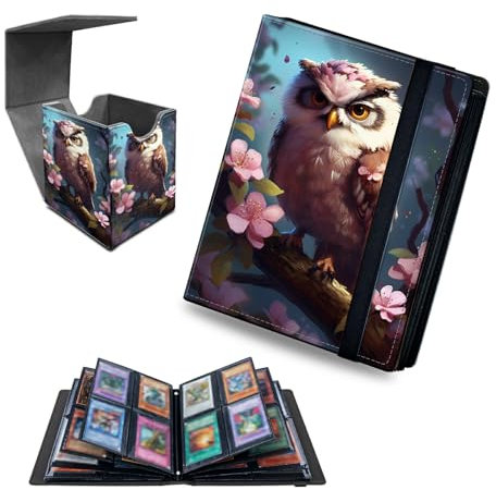 RWUTYTIUL Flower Eagle Sammelkartenalbum mit 4 Taschen + MTG Commander Aufbewahrungsbox, Sammelkartenordner mit 160 Karten, Kartenbuch erweiterbar in