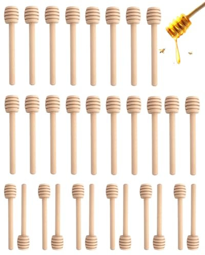QLEUIFT 30 Pezzi Cucchiaini Bastoncini Miele Legno Spargimiele Bastoncini Miele Cucchiaio Honey Dipper per Miele e Gadget per Feste di Nozze per Ringraziamento Matrimonio Battesimo, 8cm