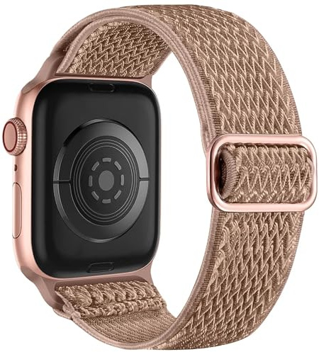 RORFFK För Apple Watch klockarmband 44mm 45mm 42mm 49mm 41mm 40mm 38mm För kvinnor Män, Stretchy Solo Loop Mjuk Nylon Solo Loop Sportband För IWatch SE Series 10 9 8 7 6 5 4 3 2 1(Milktea,38/40/41mm)