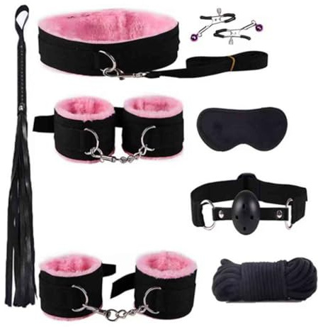 Pink Bed Restraint Adult Bonding Straps Tie Downs Kit Under Mattress for King Bed Sex Tie up for Adult Play Spreader Bar Handcuff for Ankles and Wrist Set Blindfold and Hand Ties for Bedroom Sweater