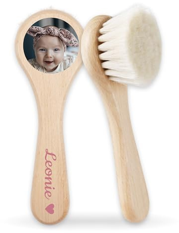 LAUBLUST Personalisierte Holz Haarbürste für Baby - Geschenk zur Geburt mit Foto & Name | Foto mit Herz - Haarbürste für Babyschauen | Fotogeschenk für Mädchen & Jungen - Babyzubehör für Neugeborene