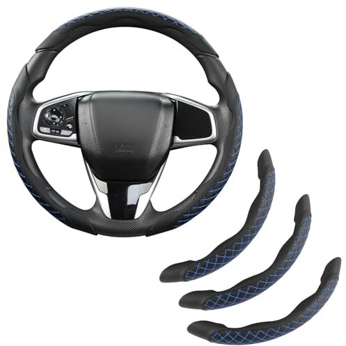 GIANT PANDA Funda de Cuero para Volante, Accesorios para el Interior, 3 Piezas, Cubierta Universal para el Volante del 99% del Coche, SUV, camión (Gris Acolchado de Diamante)