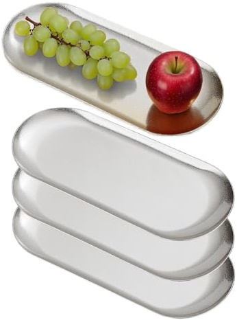 SANQIAHOME 26 x 11 cm liten tallrikar mattallrikar i rostfritt stål, Set med 4,desserttallrikar,silver
