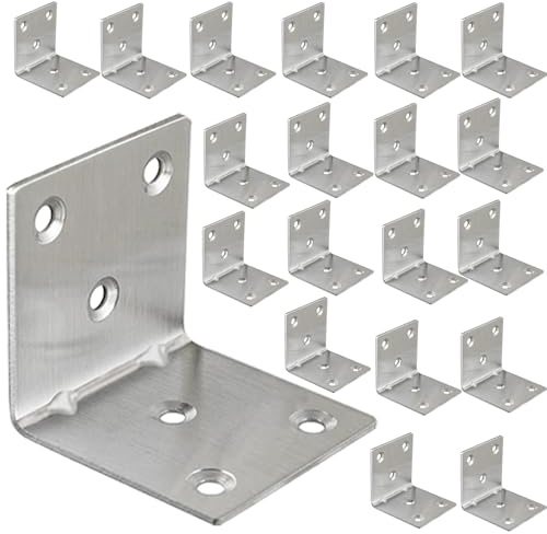 WYIPOLZI 50 x 50mm Corner Bracket, 20 Pack Heavy Duty Iron Angle Brace, L-Shaped Brackets, Bracket Fastener, Metal Steel Brackets for Wood, Fixing Furniture Fastener Hardware, Silver