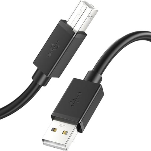 Printer USB Cable, 7ft A Male to B Male 2.0 Cord, High-Speed Data Transfer for Computer, Laptop, Keyboard, Printers, Ideal for Home and Workplace Use, Black
