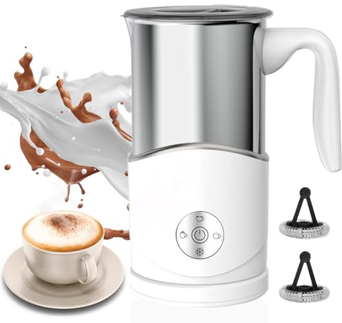 Milk Frother,4-in-1 Milk Frother and Steamer for Coffee - Warm & Cold Foam with Anti-burn Propeller, 350ml Capacity, Easy to Clean, perfect for Cappuccino, Latte, and Choc, BPA Free (white)