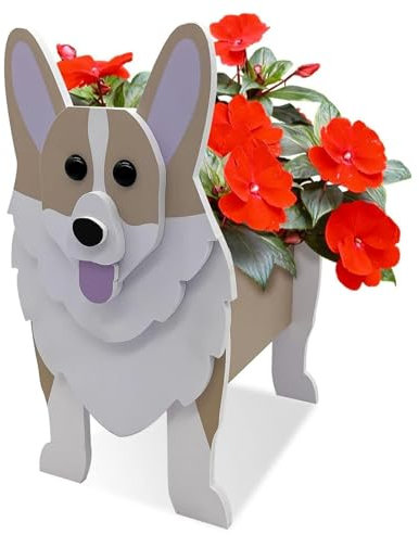 LEEMQCYA Corgi - Maceta blanca con forma de perro para suculentas, cactus y aloe, regalo para amantes de las mascotas, cumpleaños, Navidad, Día de la Madre, fácil de montar, decoración de escritorios