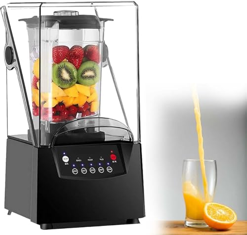 Commercial Quiet Blender with Hood 2200W, Large 2L Capacity, Smoothie Maker, Ice Crusher, Silent Professional Food Processor, Durable Blender for Coffee Shop, Home