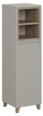 Vicco Midischrank Elnor, Greige, 30 x 105.2 cm | mit ausklappbarem Wäschebehälter, zur Aufbewahrung von Badtextilien und kombinierbar mit Elnor