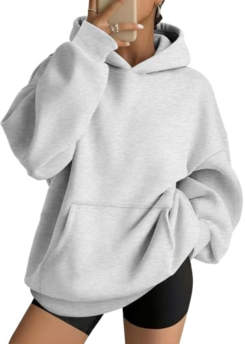 AUTOMET Womens Oversized Hoodies Fleece Trendy Sweatshirts 2026 Pullover Grey M