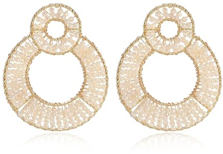 Beige Boho Ohrringe Gold Hängend für Damen Statement Kristall Perlenohrringe Hängend im Kreis Geschenke Schmuck für Strand und Party