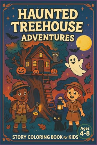 Haunted Treehouse Adventures Story Coloring Book for Kids: Spooky Fun and Creative Coloring Stories for Children