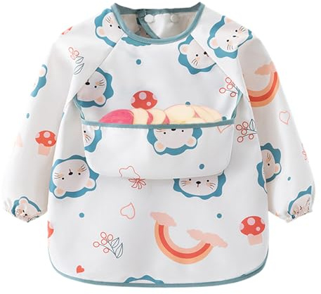 Wuvfojca Babero camiseta – babero ajustable para bebés de 6 a 36 meses – camiseta babero para niños pequeños para comer y alimentar – para niños pequeños, niñas, niños en edad preescolar, El león a