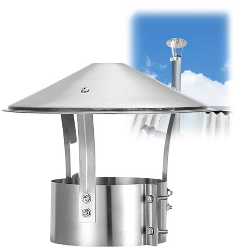 Comignolo Antivento Antipioggia, Comignolo 75 100 150 180mm Tappo per Camino, Cappello del Camino in Acciaio Inossidabile, Cappello per Camino, per Tettoia Cucine Stufa a Pellet(230mm/9.5in)