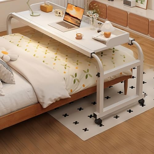 Verstellbarer mobiler Stehpult, höhenverstellbar, Laptoptisch mit Rollen, stabiler Stahlrahmen, Industrie-Design, Nachttisch, Arbeitsplatz, 140 cm - 230 cm Länge