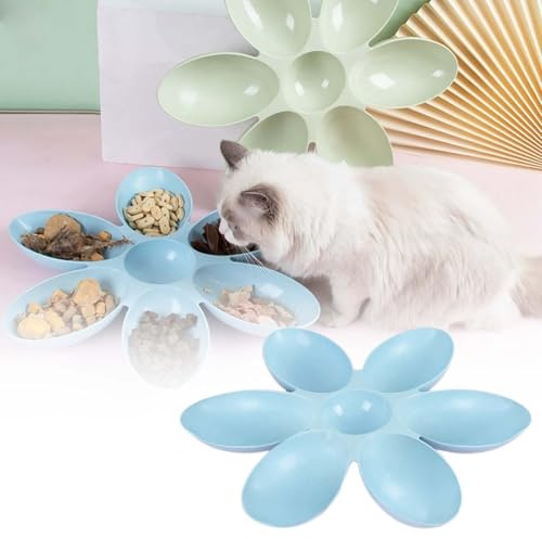 Flower Petal Cat Bowl - Compartment Plastic Feeding Dish for Food and Water Ideal for Cats and Small (A, 42x4cm)