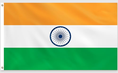 PartyYaa Drapeau de l'Inde, 150 x 90 cm, imprimé sur un côté avec 2 œillets en laiton, imperméable, pour Diwali, fête nationale, jour de l'indépendance, rue, décoration pour fête de jardin