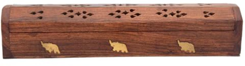 Sattva Ayurveda Caja de incienso de madera Sheesham con diseño de elefante – Soporte para incienso y caja de almacenamiento para incienso y conos de incienso, menos cenizas para yoga y meditación