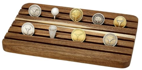 PH PandaHall 6 Slots Golf Ball Marker Display Acacia Wood Golf Ball Marker Display Case Challenge Coin Stand Balls Markers Holder Poker Chip Rack for Collection Desk Display Storage, Gift for Golfers