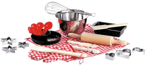moses Kinder-Back-Set, 16-teiliges Set aus rostfreiem Edelstahl für Kinder zum richtigen Backen, Kinder-Backutensilien im großen Set als Geschenk für die Kleinen