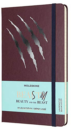 Moleskine Taccuino La Bella e La Bestia in Edizione Limitata, Notebook a Righe a Tema Beauty and The Beast con Stickers, Tema Graffio della Bestia, Formato Large 13 x 21 cm, Colore Prugna, 240 Pagine