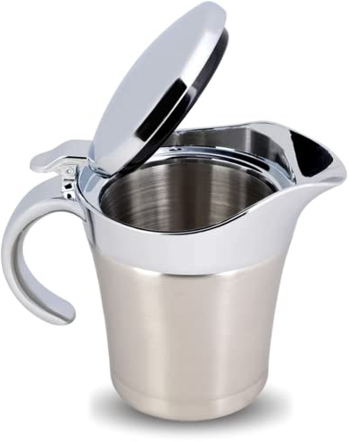 304 Stainless Steel Thermal Sauce Pot Jug, Double Wall Sauce Gravy Boat Pot Serving Jug Bucket for Gravy, Ketchup, Mustard, Cream, Salad Dressing, Milk(450ml)