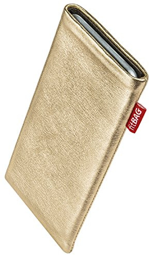 fitBAG Groove Gold Handytasche für Apple iPhone 11 Tasche aus feinem Folienleder Echtleder mit Microfaserinnenfutter | Hülle mit Reinigungsfunktion | Made in Germany