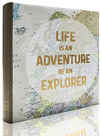 Holoary Photo Album 4x6 160 Photos Two Pictures Per Page, Memo Writing Area for Each Pocket, 160 Pockets 4”x6”, Printed Book Cover Travel Design World Map Adventure Vacation