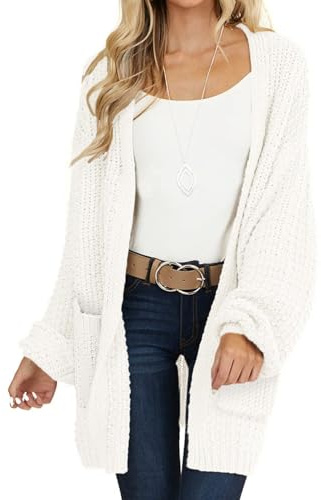 MEROKEETY Women's 2025 Fall Open Front Chunky Knit Sweater Oversized Lantern Sleeve Cardigan Outwear, Beige, Medium