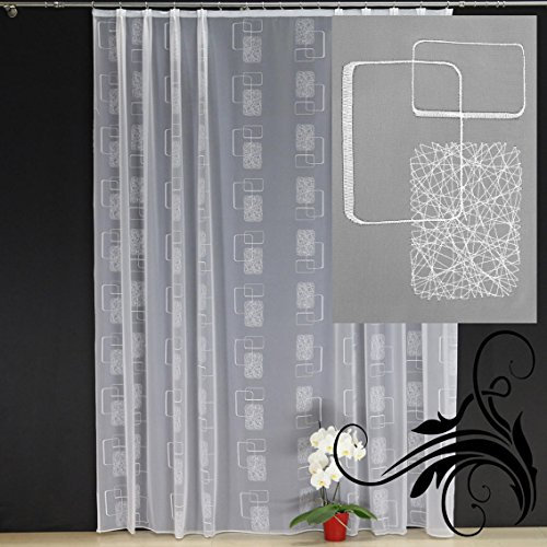 EASYHomefashion Hochwertige Fertiggardine Voile Store Deko Schal mit Stickerei Faltenband Bleiband NAGO 125 x 300 cm (HöhexBreite)