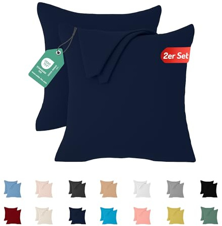 Livessa 2er Set Kissenbezug 40x40 aus%100 Baumwolle Jersey Stoff - Verdeckter Reißverschluss, Kopfkissenbezug 40x40 cm, Kissenhülle, Ultra weich und atmungsaktiv, Oeko-Tex Zertifiziert
