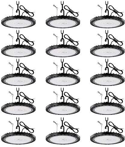 Viugreum 15 Packs UFO LED 300W, Proyector LED exterior 30000LM, Blanco Frío 6500K, IP65 Impermeable, UFO LED industrial con cables para garaje/oficina/aparcamiento/pared