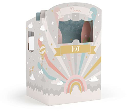 FOLDZILLA Puppentheater 0,75 x 0,70 x 1,25 m aus Pappe Theater Karton - Kasperletheater Wunschtext Regenbogentheater