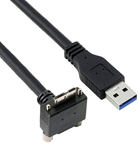 CY Kabel Micro USB3.0 mit doppelten Schraubverriegelungen zu USB3.0 Daten 5Gbps Stromkabel 90 Grad nach unten abgewinkelt Typ für VR Industriekamera Computer (3,0 m)